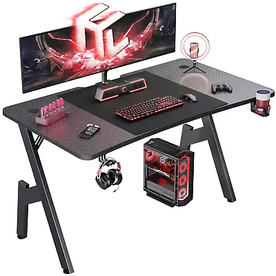 Gaming Desk Computer Gaming Table W/ Mouse Pad Cup Holder & Headphone Hook Black • £79.95