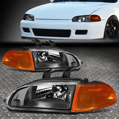 For 92-95 Honda Civic Black Housing Amber Corner Headlight Replacement Lamps • $62.88