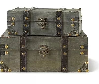 Soul Lane Westminster Wooden Luggage Decorative Boxes Set 2 Decorative Storage • $56