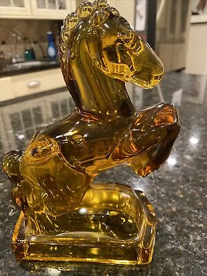 Brown Glass Vintage Horse On  Hind Legs Bubbles Figurine Heavy Glass • $40