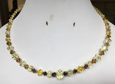 15  Handmade Yellow & Brown Glass Crystal Bead Memory Wire Necklace • £10