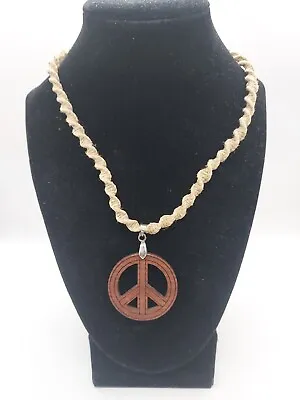 Vintage Peace Sign Hemp Chain Necklace 18  K-23 • $3