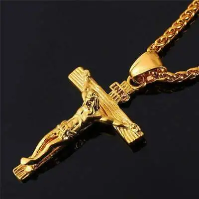 £9.99 • Buy Crucifix Jesus Mens Women Chain Necklace Sliver Cross Stainless Steel Pendant 