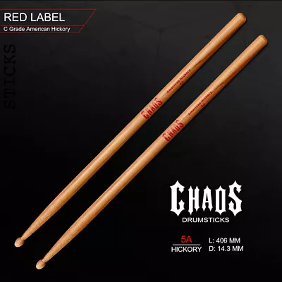 5A DRUM STICKS CHAOS 5A DRUMSTICKS – RED LABEL X3 PAIRS AMERICAN HICKORY • $33