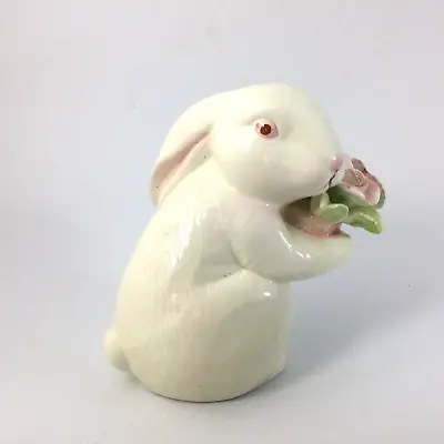 K's Collection Ceramic Vintage White Bunny Figurine With Roses 5 In H • $14