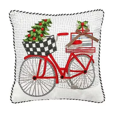 NEW!! Mackenzie Childs Christmas Delivery Bike Pillow 18  Sq. NWT • $87