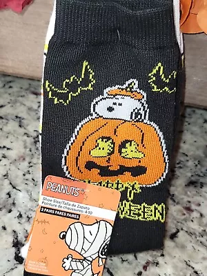 New Peanuts  Snoopy 3 Crew H Womens Socks  Shoe  Thanksgiving Fall Pumpkin 🎃  • $11.75