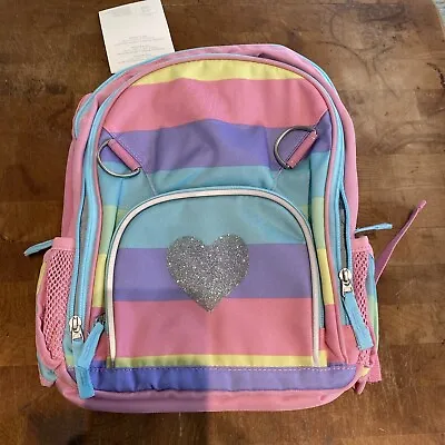 Pottery Barn Kids Fairfax Small Pink Purple Stripes Backpack Glitter Heart READ • $28