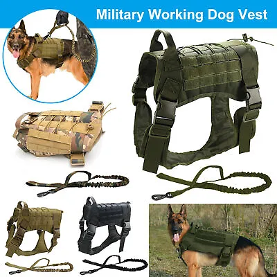 Tactical Dog Vest Harness – Military K9 Dog Training Vest –Working Dog+Leash • £8.49
