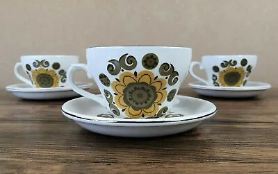 3 1970's Retro Flower Cups Broardhurst Pottery Sampson Bridgwood Saucers  • £8.50