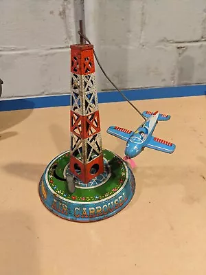 Asahi ATC Lever Action Wind Up Tin AIRPLANE Carousel Japan Vintage  • $55