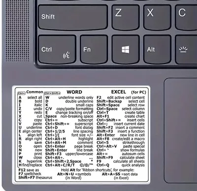 1 Pcs Reference Keyboard Word / Excel Shortcuts Sticker Adhesive Laptop Notebook • £2.49