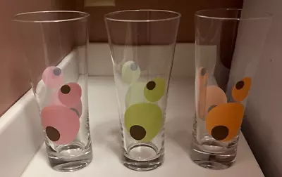 Vtg 3 Tall Barware Pint Glasses Olive Polka Dot Peach Green Turquoise MCM MOD • $30