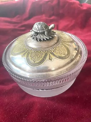 RARE Antique Glass Bowl With Silverplate Lid Featuring A Turtle • $60