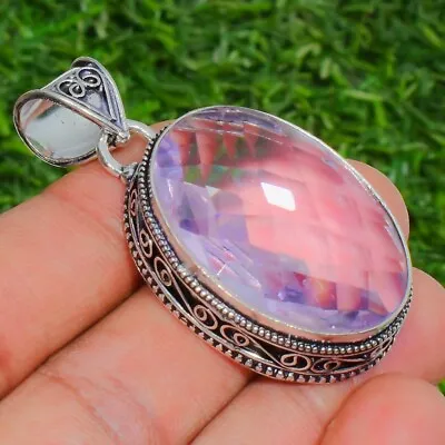 Pink Morganite Gemstone Handmade 925 Sterling Silver Jewelry Oval Cut Pendant • $11.10