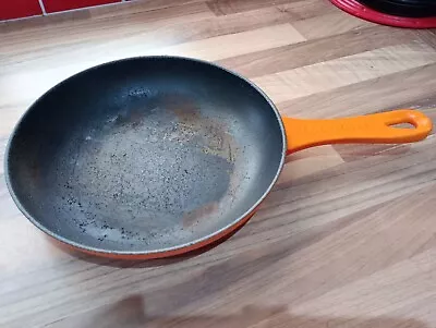 Le Creuset Cast Iron  Frying Pan 22cm Solid Orange Well-used That Loads Of Life • £20