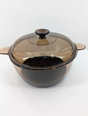 Visions Corning 4.5 Liter Dutch Oven Amber Glass Non Stick Pan Lid Made In USA • $32.99