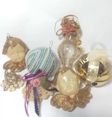 Victorian Christmas Ornaments Angels Bells Balls Lot Of 7 Vtg. Tree Decorations • $15.29