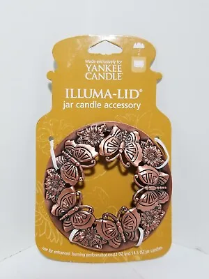 Yankee Candle Illuma-Lid Jar Candle Topper Flowers & Butterflies Copper NOS • £12.49