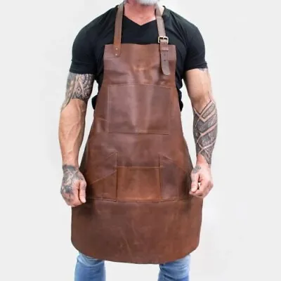 Genuine Leather Apron For Men Gift Chef Cooking BBQ Woodworking With Pocket • $132.99