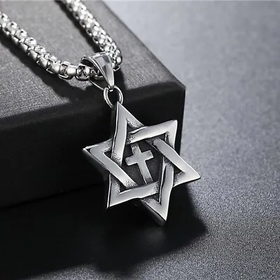 Men Women Silver Jewish Star Of David Pendant Necklace Stainless Steel Chain 24  • $11.99