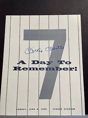 Mickey Mantle Autographed A Day To Remember Program 6/8/69 JSA Certified • $400