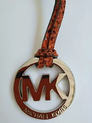 New Michael Kors Silver MK Logo Charm Hang Tag Orange Snake Leather Strap  • $14