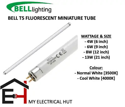 £6.99 • Buy BELL T5 Miniature Fluorescent Tubes 4W 6W 8W 13W Cool White Warm White