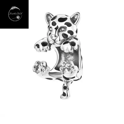 Genuine Sterling Silver 925 Cheetah Wild Cat Baby Animal Kitten Love Bead Charm • £16.49