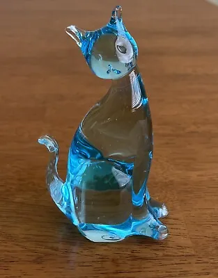 Art Glass Cat Figurine  Aqua Blue Murano Italy • $26.99