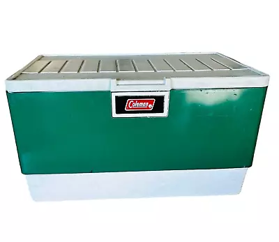 VINTAGE Coleman Metal & Plastic Green 22.5  X 13.5  X 12.5  Cooler Ice Box Chest • $58.30