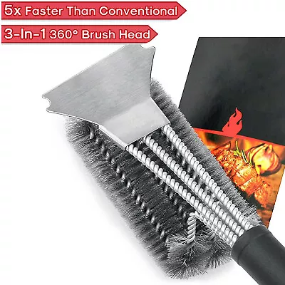 BBQ Grill Brush Scraper Stainless Steel Barbecue Grate Cleaner For Rack Burner • $8.88