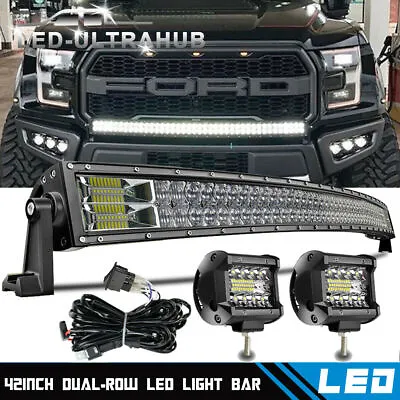 42  Curved LED Light Bar Bumper Grille+4  18W Pods Kit For Ford F-150/SVT Raptor • $85.99