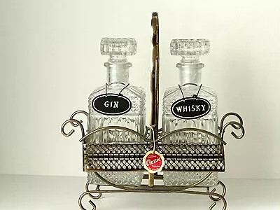 Retro Classic Brass Tantalus 2 Gin & Whisky Decanters A Mayell Product England • $90