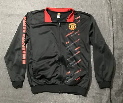 Men’s L Manchester United Patch Soccer Logo Black Full Zip Track Warmup Jacket • $19.99