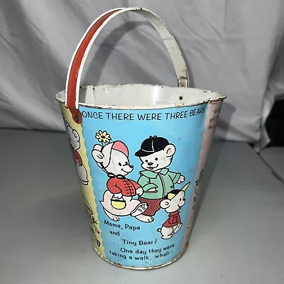 Vintage 1950's J. Chein Tin Litho Metal Sand Bucket Pail Goldilocks Three Bears • $23.16