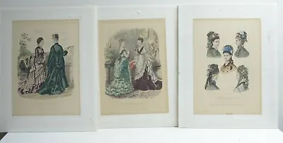 3 HAND COLORED Antique FASHION PLATES La Mode Illustree 1874 No 13 No 48 No 35 • $37.50