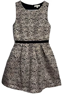 Erin Fetherston Women's Dress Size 6 Metallic Floral Pleated A-Line Gold Black  • $31.49