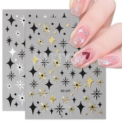 3D Black Gold Silver Star French Tips Nail Stickers Decoration DIY Manicure NH18 • $2.49