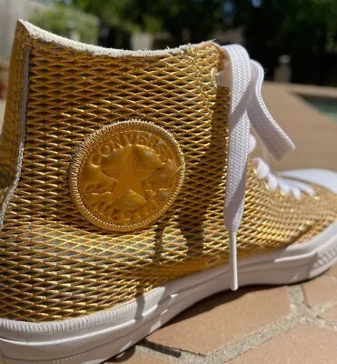 Converse Gold Hi-Tops Chuck Taylor W9 EUC Metallic Textured  • $60