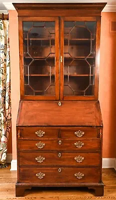 Antique English George III Style Slant Front Mahogany Secretary Bookcase  • $12750