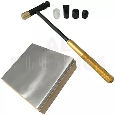 £15.50 • Buy Jewellers Silversmith Flat Bench Anvil Doming Tool 4x4x1.5  & 6 Part Hammer Set