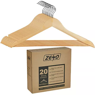 £12.75 • Buy 20 X WOODEN COAT HANGERS SUIT GARMENTS CLOTHES WOOD HANGER TROUSER BAR SET