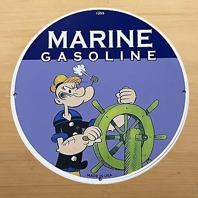 Vintage Marine Gasoline Porcelain Sign Popeye Ad Oil Service Station Pump Plate • $118.97