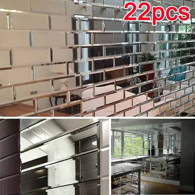 22X Clear Mirrored Bevelled Wall Tiles Mirror Brick Perfect For Home Decor 0.33㎡ • £17.49