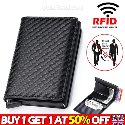 £6.99 • Buy Wallet Card Holder Men Leather Metal RFID Blocking Slim Mens Credit  Money Clip