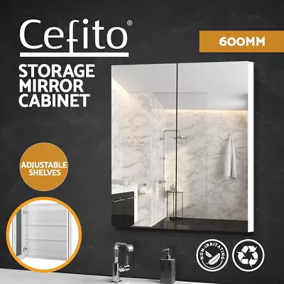 Cefito Bathroom Mirror Cabinet 600x720mm Vanity Medicine Shaving Makeup White • $101.95