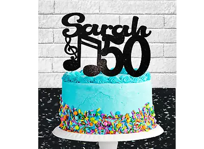 £4.99 • Buy Personalised Name/age Glitter Music Birthday Cake Topper Decoration...