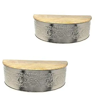 Floating Wall Shelves Floral Embossed Metal W/Storage Compartment Wood Tops • £53.03