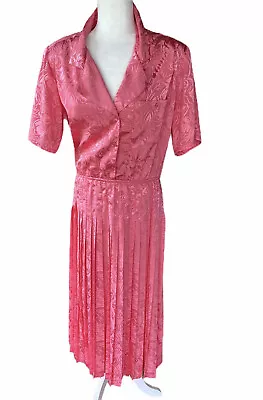 Vintage Lindsey Blake Bubblegum Pink Pleated Dress Size Medium 80’s Midi • $16.25